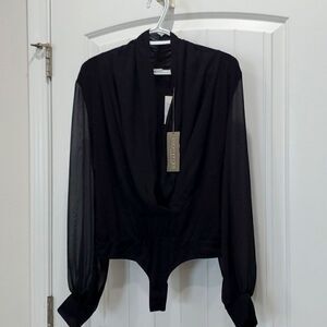 NY & Co Eva Mendez Black Long Sleeve Sheer, Bodysuit Size Small NWT